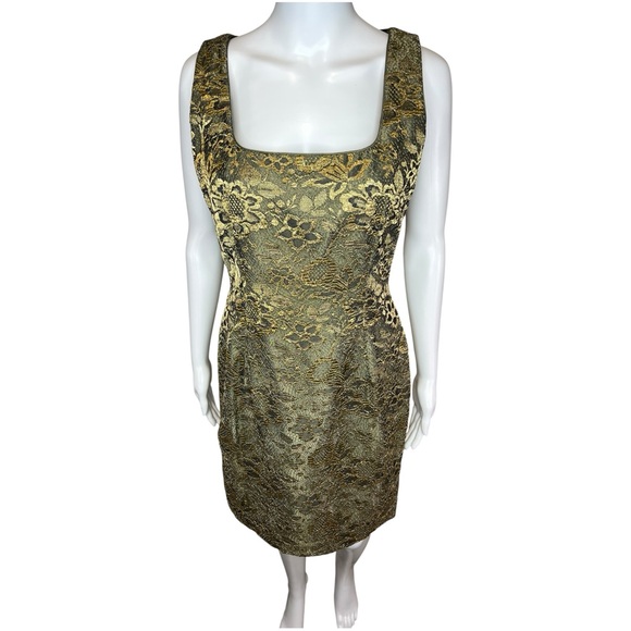 Escada Dresses & Skirts - Escada Margaretha Ley Metallic Gold Lace Sheath‎ Dress 36